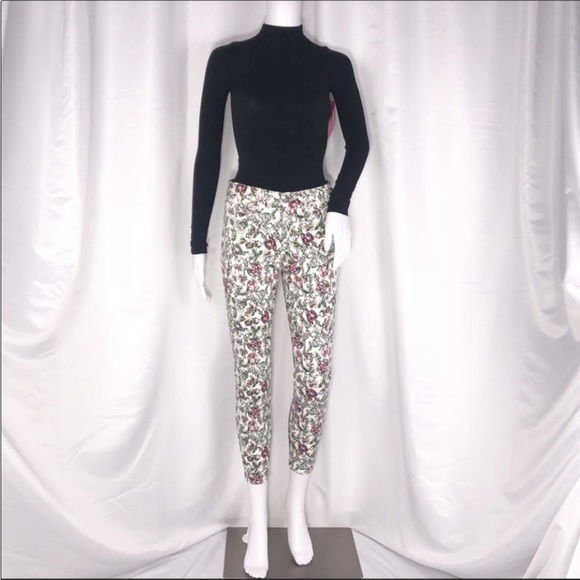 L’Agence Cream Floral Print Margot Skinny Cropped Jeans Sz25 Zip Fly ButtonClose - Picture 6 of 16